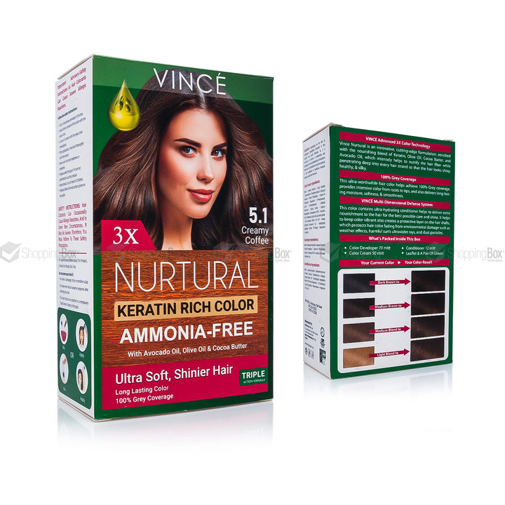 Vince Nurtural hair color packaging with a woman's face on a white background