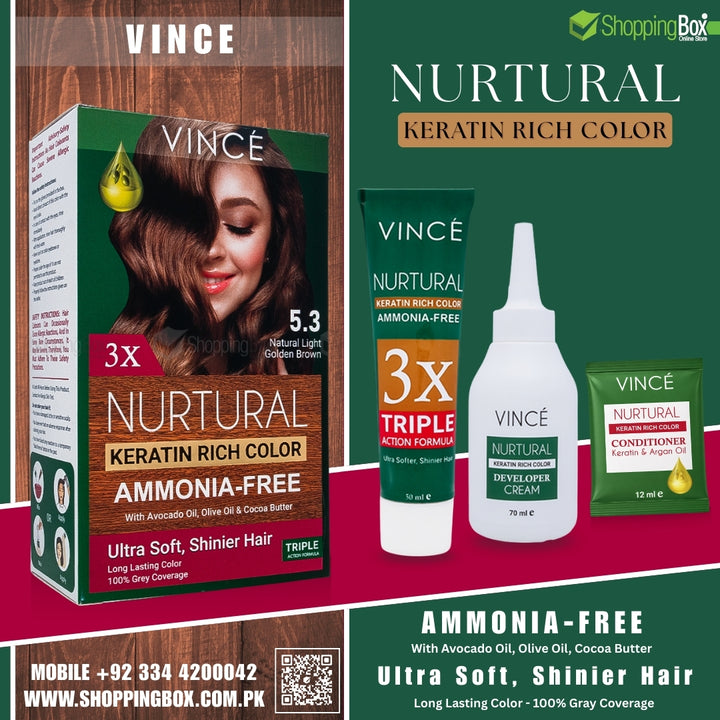 Vince Nurtural Keratin Rich Hair Color – 5.3 Ammonia-Free – Natural Light Golden Brown