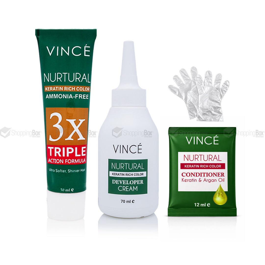 Vince hair care products including a tube, bottle, and packet on a white background