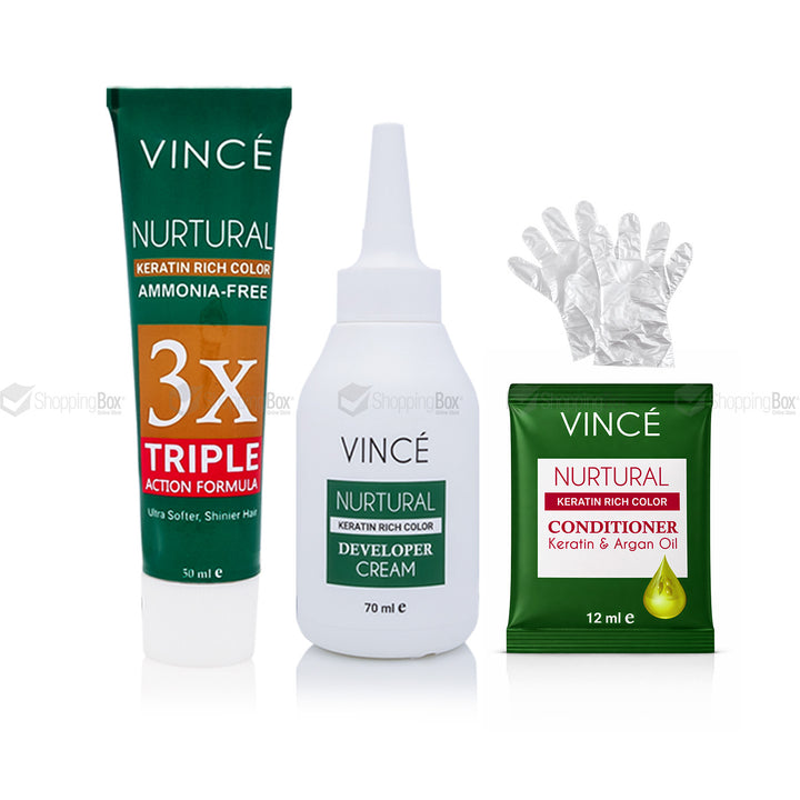 Vince hair care products including a tube, bottle, and packet on a white background