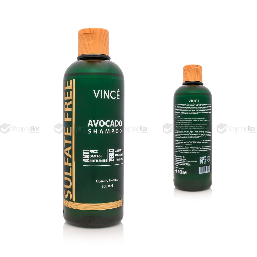 Front and back view of Vince Sulfate Free Avocado Shampoo 300ml bottle
