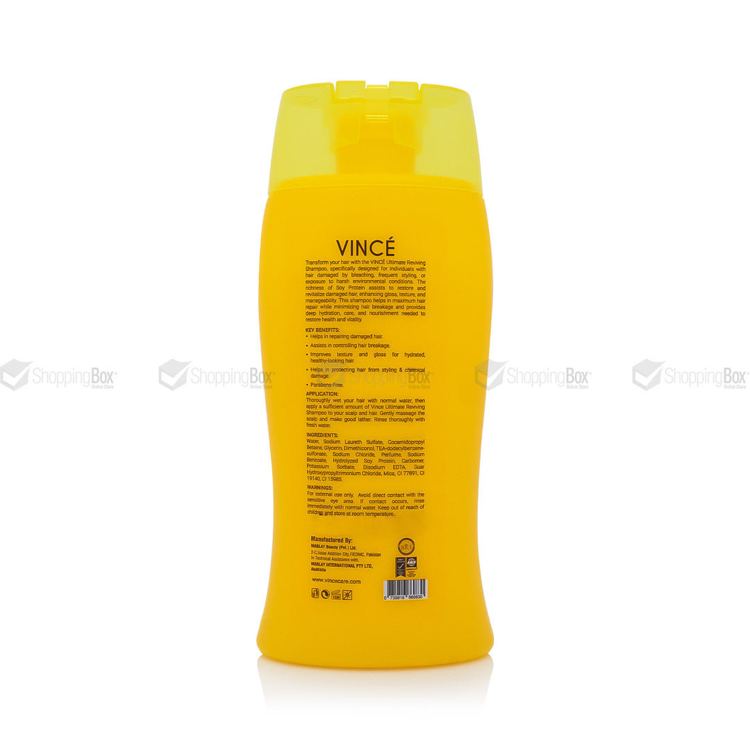 Yellow bottle with 'Vince' branding on a white background