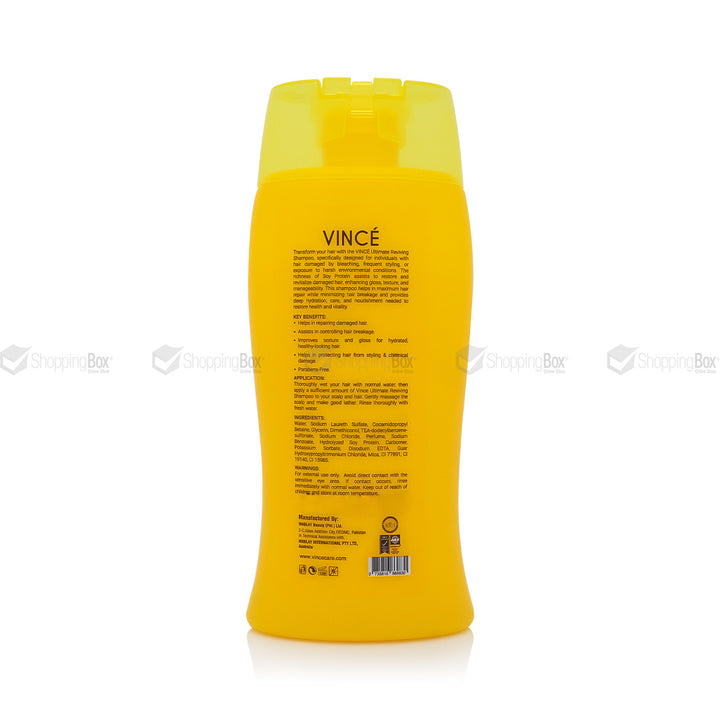 Yellow bottle with 'Vince' branding on a white background