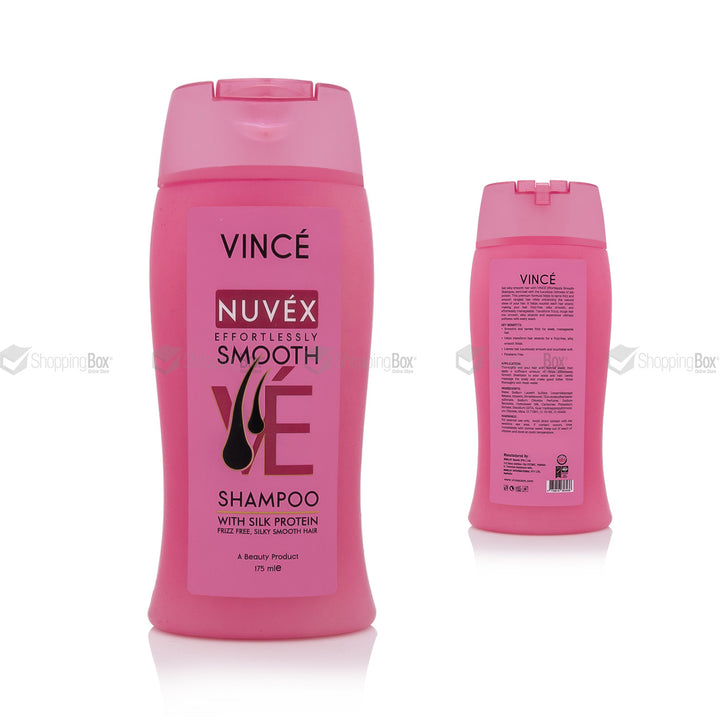 Front view of Vince NUVÉX Effortlessly Smooth Shampoo 175ml with silk protein label.