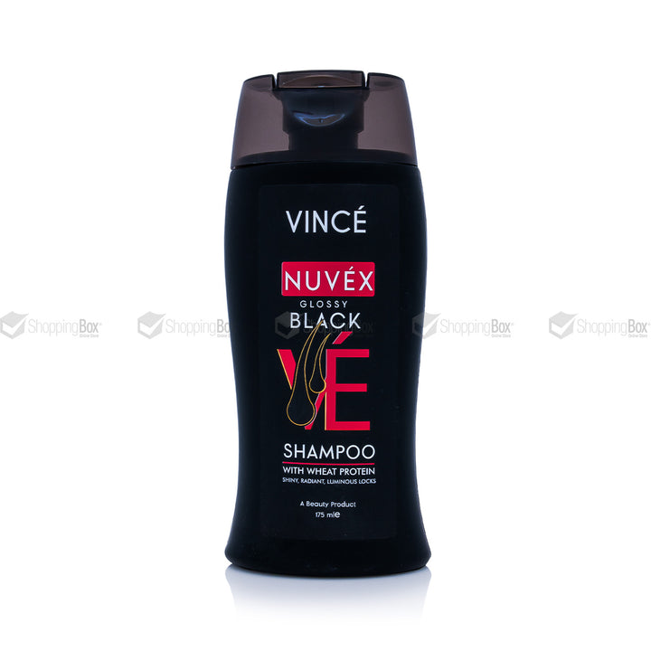 Nuvéx Glossy Black shampoo bottle on a white background
