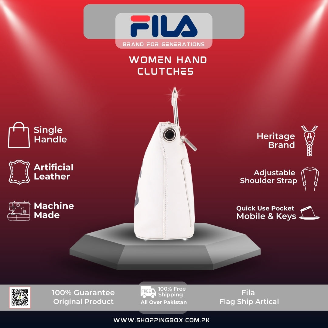 FILA HAND BAG WHITE BASE WITH VIBRANT BLUE AND RED STRIPES