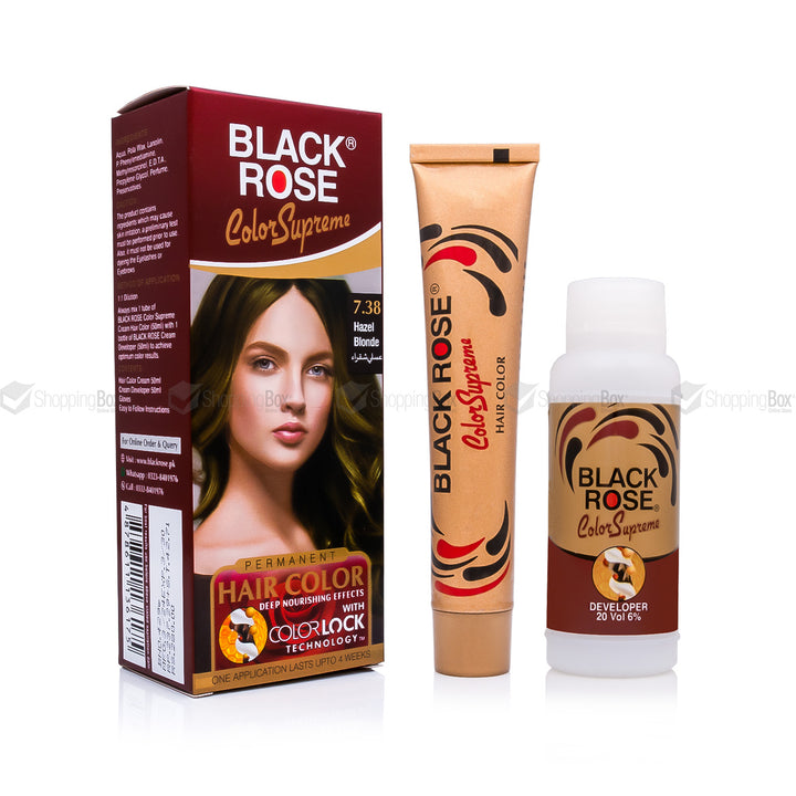 Black Rose Color Supreme 7.38 Hazel Blonde – ammonia-free herbal hair dye with soft golden-hazel shine