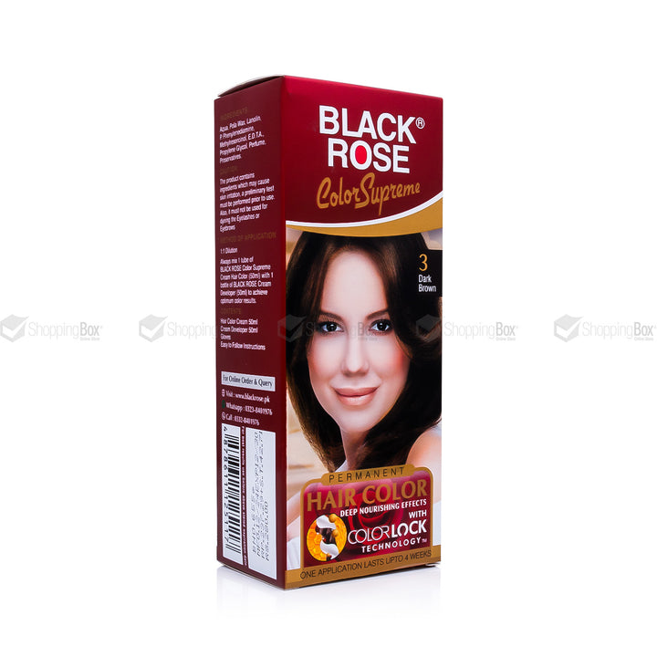 Black Rose Color Supreme 03 Dark Brown – ammonia-free herbal hair color for rich brown shine in Pakistan