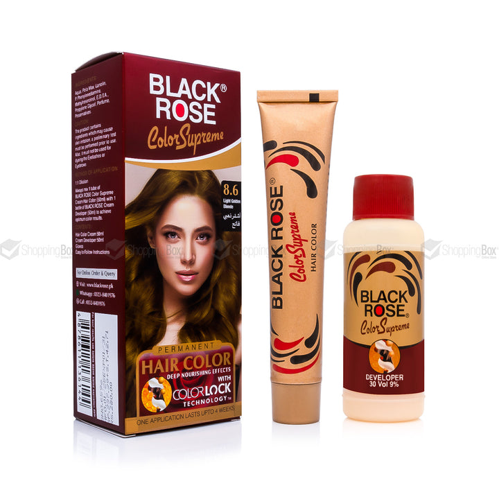Black Rose Color Supreme 8.6 Light Golden Blonde – herbal ammonia-free bright blonde hair dye with golden glow