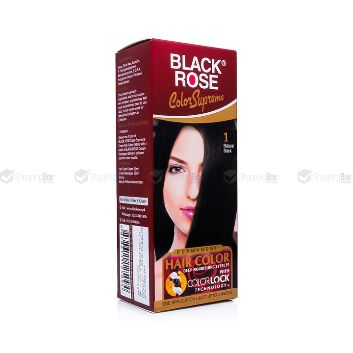 Black Rose Color Supreme 01 Natural Black – ammonia-free hair dye for shiny, healthy black hair in Pakistan
