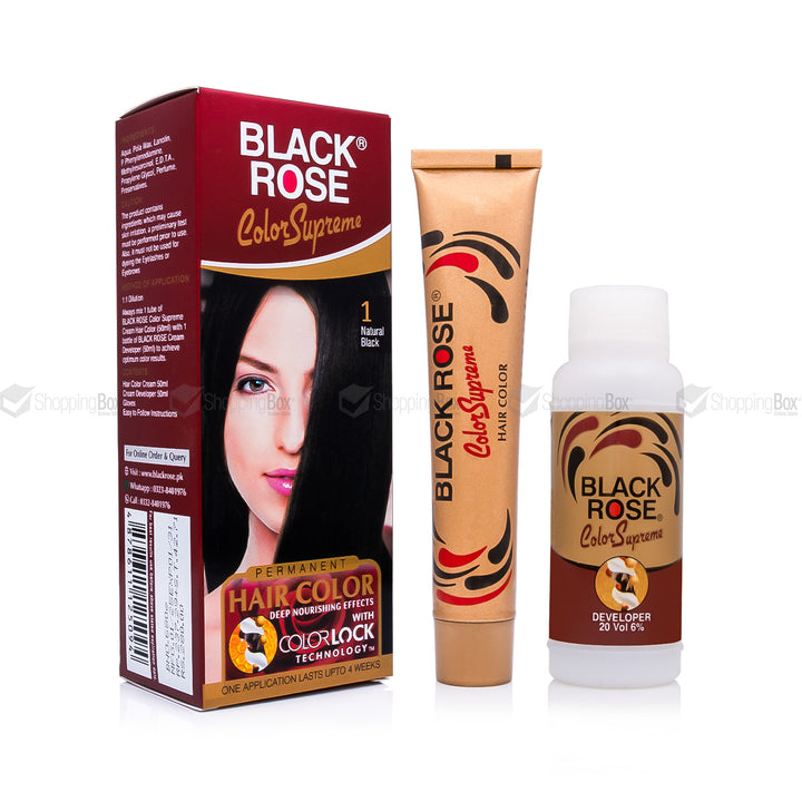 Black Rose Color Supreme 01 Natural Black – ammonia-free hair dye for shiny, healthy black hair in Pakistan