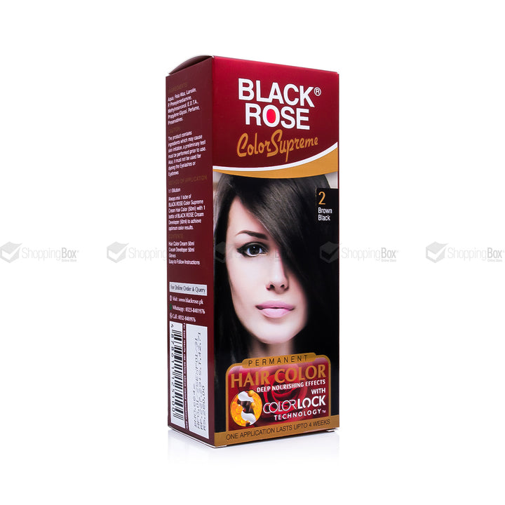 Black Rose Color Supreme 02 Brown Black – ammonia-free herbal hair dye for soft black-brown color in Pakistan