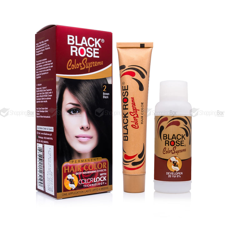 Black Rose Color Supreme 02 Brown Black – ammonia-free herbal hair dye for soft black-brown color in Pakistan
