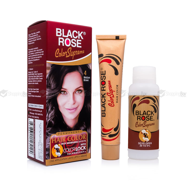 Black Rose Color Supreme 04 Medium Brown – herbal, ammonia-free hair dye for warm brown shine in Pakistan