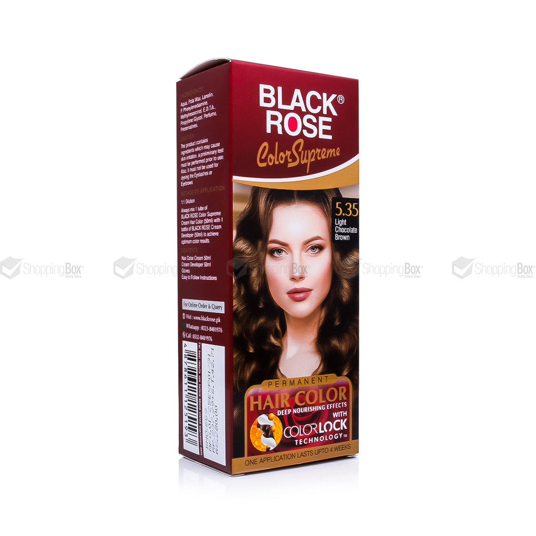 Black Rose Color Supreme 5.35 Light Chocolate Brown – herbal, ammonia-free golden brown hair dye for soft shine