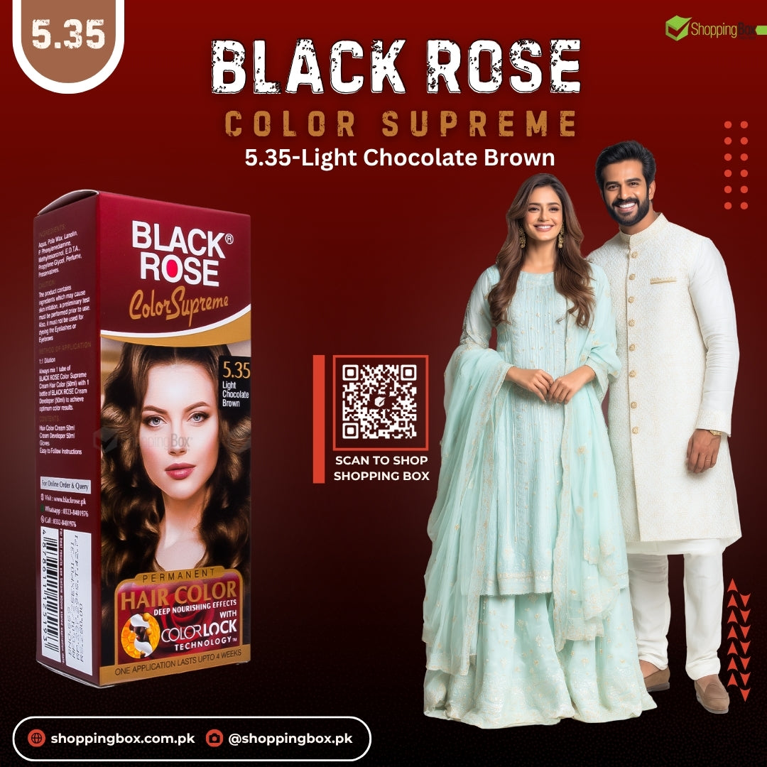 Black Rose Color Supreme 5.35 Light Chocolate Brown – herbal, ammonia-free golden brown hair dye for soft shine