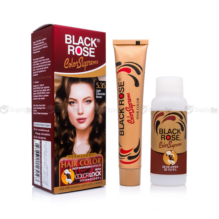 Black Rose Color Supreme 5.35 Light Chocolate Brown – herbal, ammonia-free golden brown hair dye for soft shine