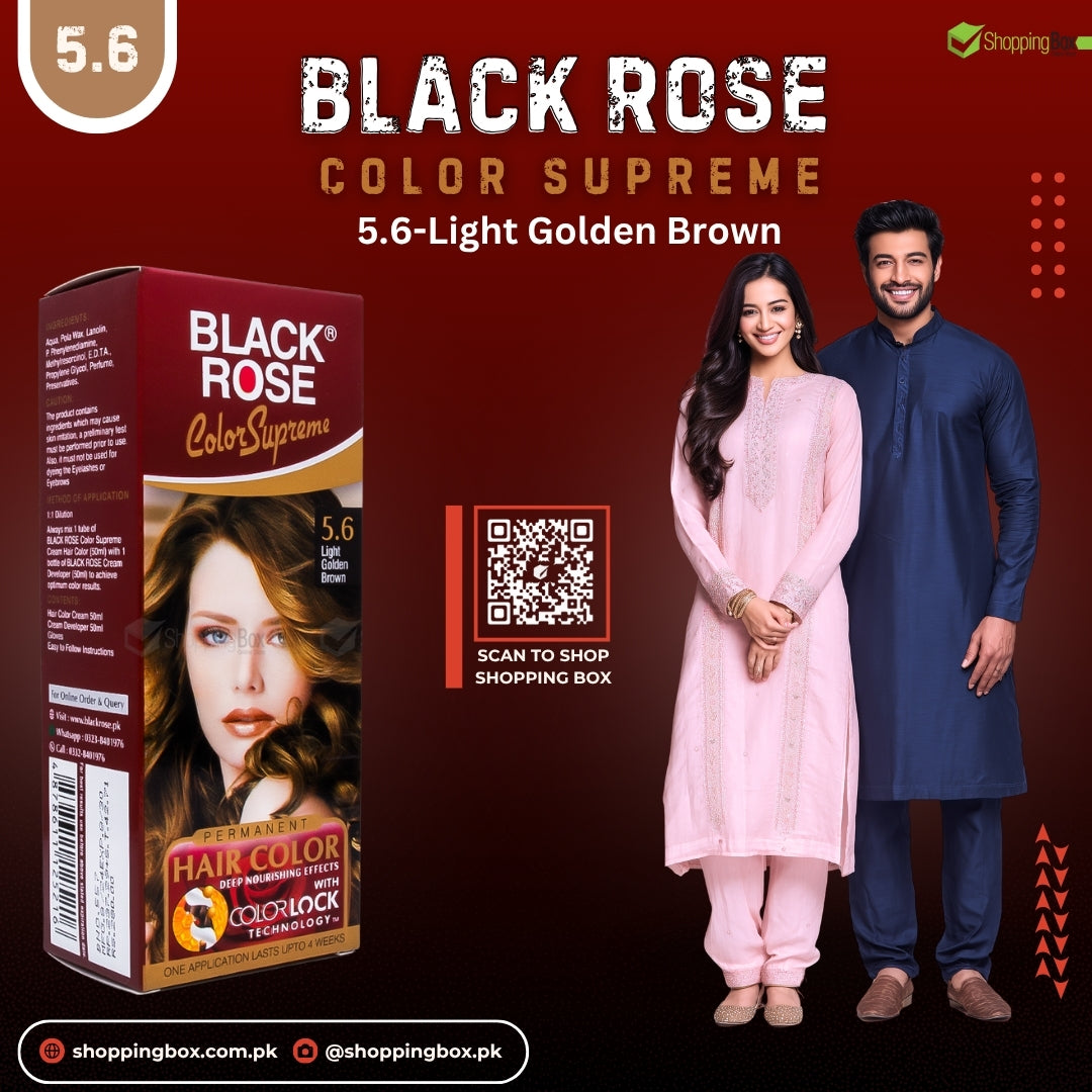 Black Rose Color Supreme 5.6 Light Golden Brown – herbal ammonia-free hair dye with golden warmth and rich shine