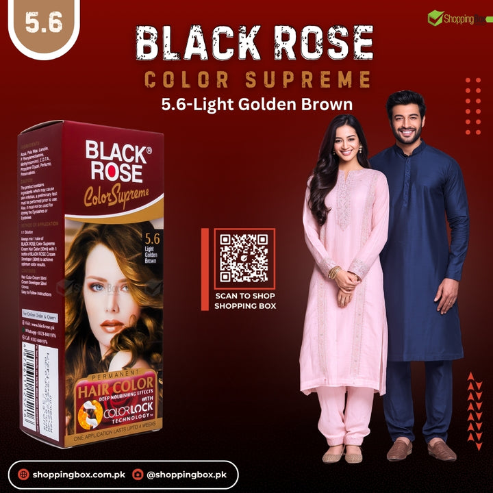 Black Rose Color Supreme 5.6 Light Golden Brown – herbal ammonia-free hair dye with golden warmth and rich shine
