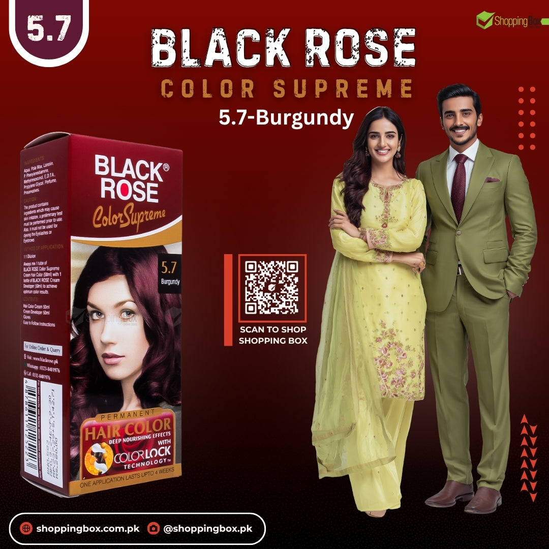 Black Rose Color Supreme 5.7 Burgundy – herbal ammonia-free bold burgundy hair dye for long-lasting shine