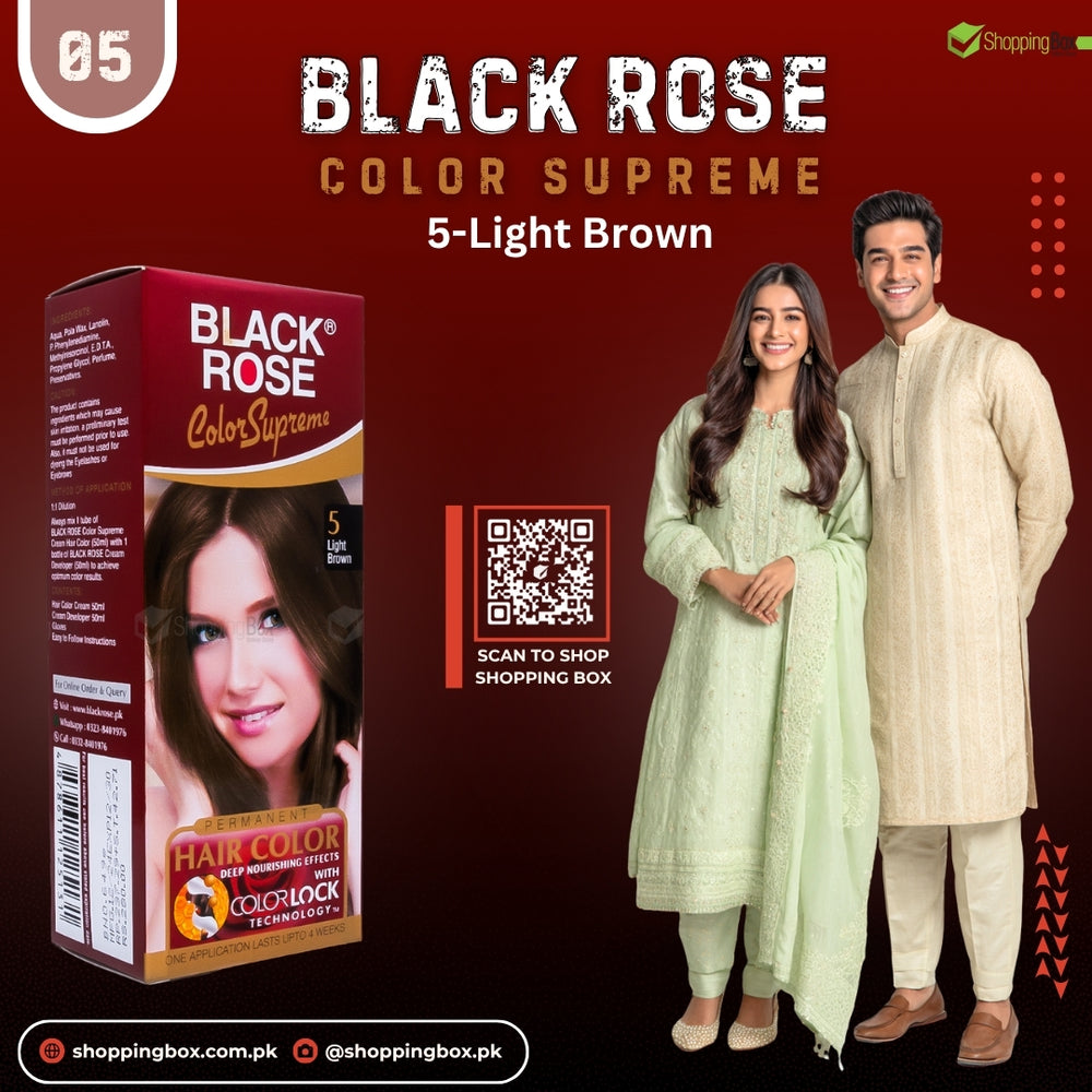 Black Rose Color Supreme 05 Light Brown – herbal ammonia-free hair dye with warm light brown tone
