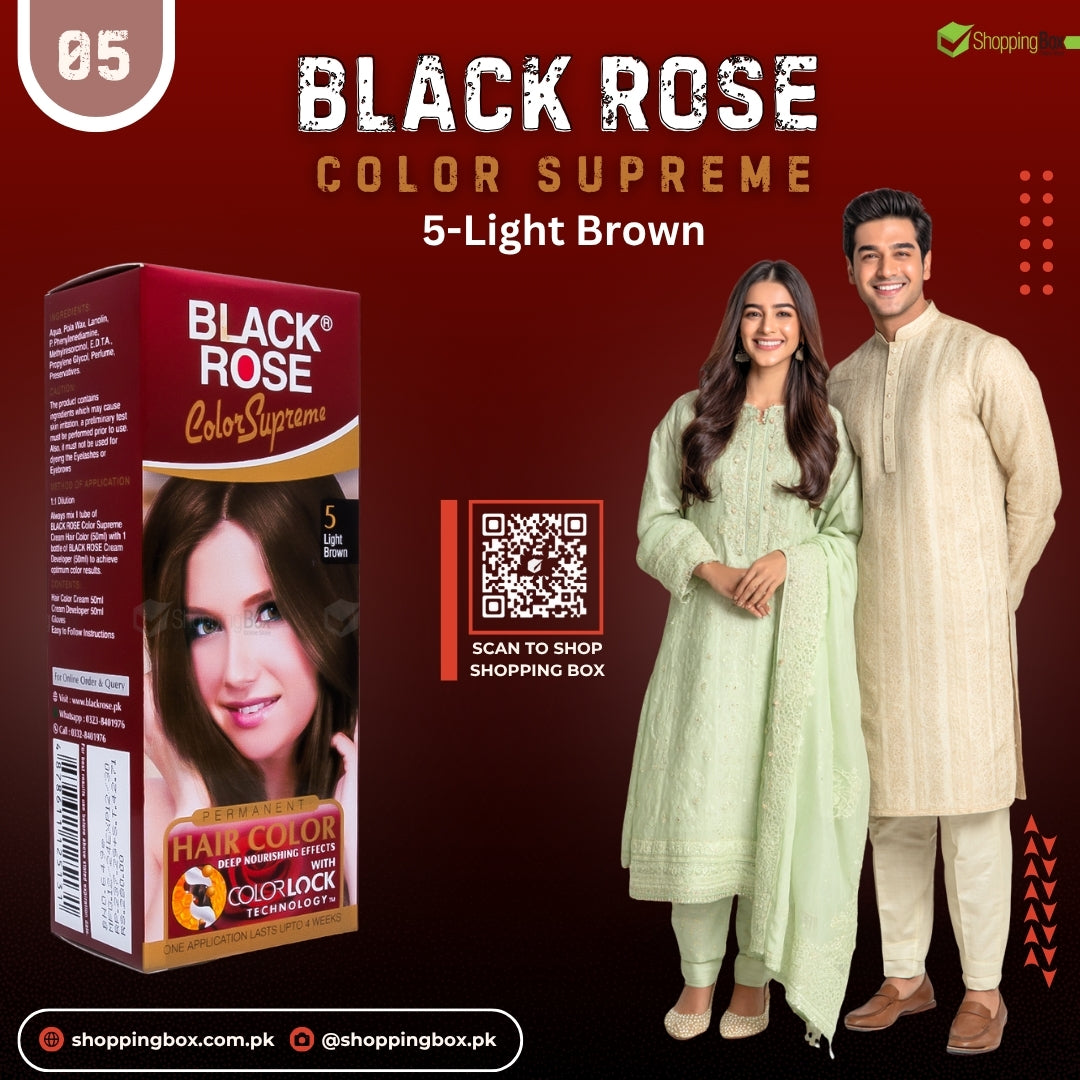 Black Rose Color Supreme 05 Light Brown – herbal ammonia-free hair dye with warm light brown tone