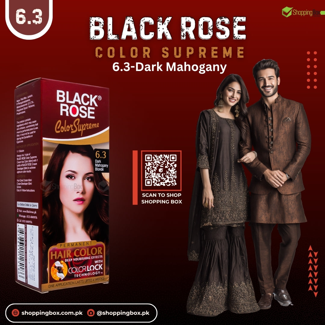 Black Rose Color Supreme 6.3 Dark Mahogany Blonde – herbal, ammonia-free hair dye with warm mahogany shine
