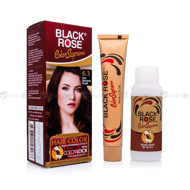 Black Rose Color Supreme 6.3 Dark Mahogany Blonde – herbal, ammonia-free hair dye with warm mahogany shine