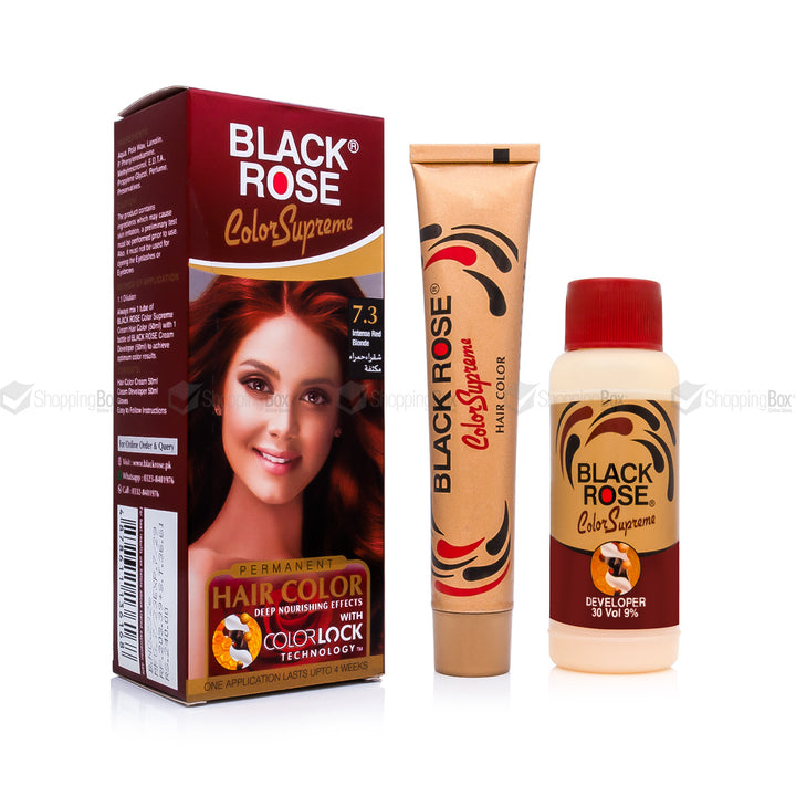 Black Rose Color Supreme 7.3 Intense Red Blonde – herbal ammonia-free red-blonde hair dye with vibrant, fiery shine