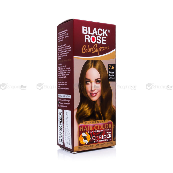 Black Rose Color Supreme 7.6 Golden Blonde – herbal ammonia-free warm blonde hair dye with golden glow