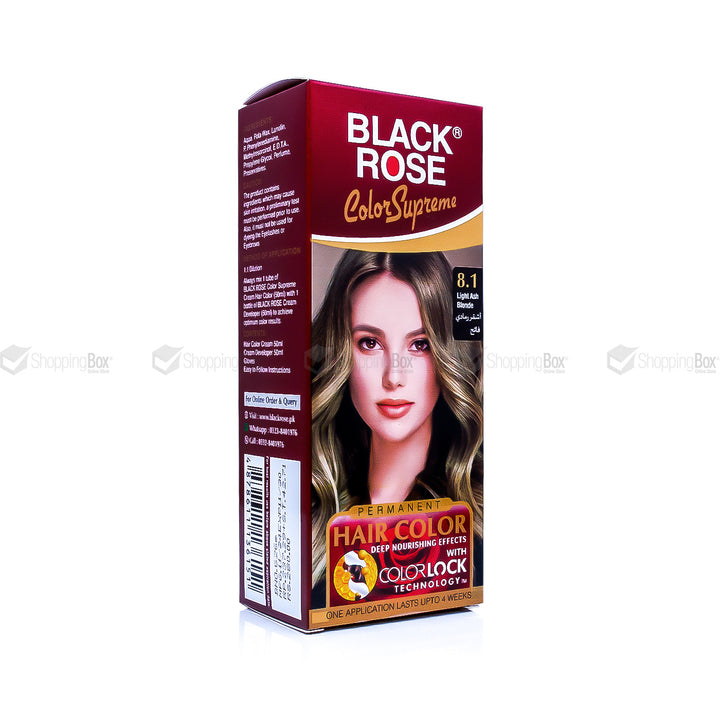 Black Rose Color Supreme 8.1 Light Ash Blonde – herbal ammonia-free hair dye with cool blonde tones and anti-yellow finish