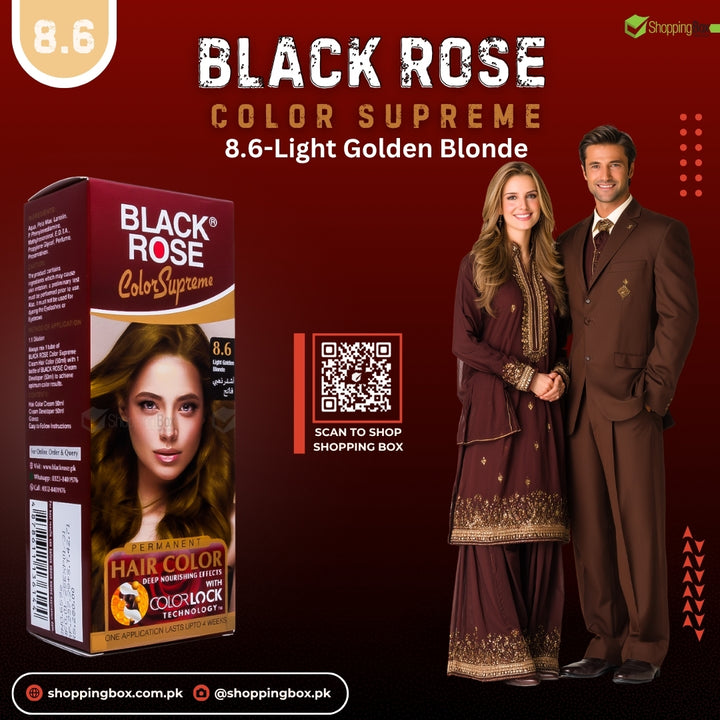 Black Rose Color Supreme 8.6 Light Golden Blonde – herbal ammonia-free bright blonde hair dye with golden glow