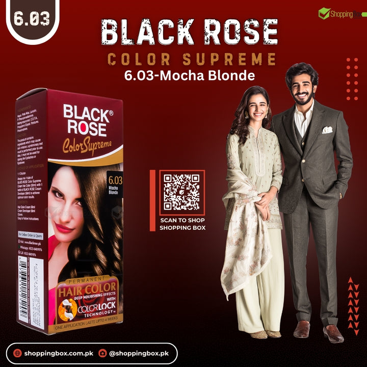 Black Rose Color Supreme 6.03 Mocha Blonde – ammonia-free herbal hair dye with soft mocha-blonde finish