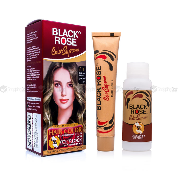 Black Rose Color Supreme 8.1 Light Ash Blonde – herbal ammonia-free hair dye with cool blonde tones and anti-yellow finish