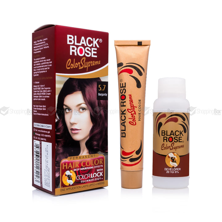 Black Rose Color Supreme 5.7 Burgundy – herbal ammonia-free bold burgundy hair dye for long-lasting shine