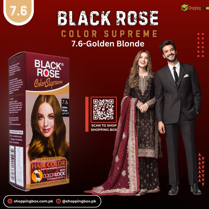 Black Rose Color Supreme 7.6 Golden Blonde – herbal ammonia-free warm blonde hair dye with golden glow