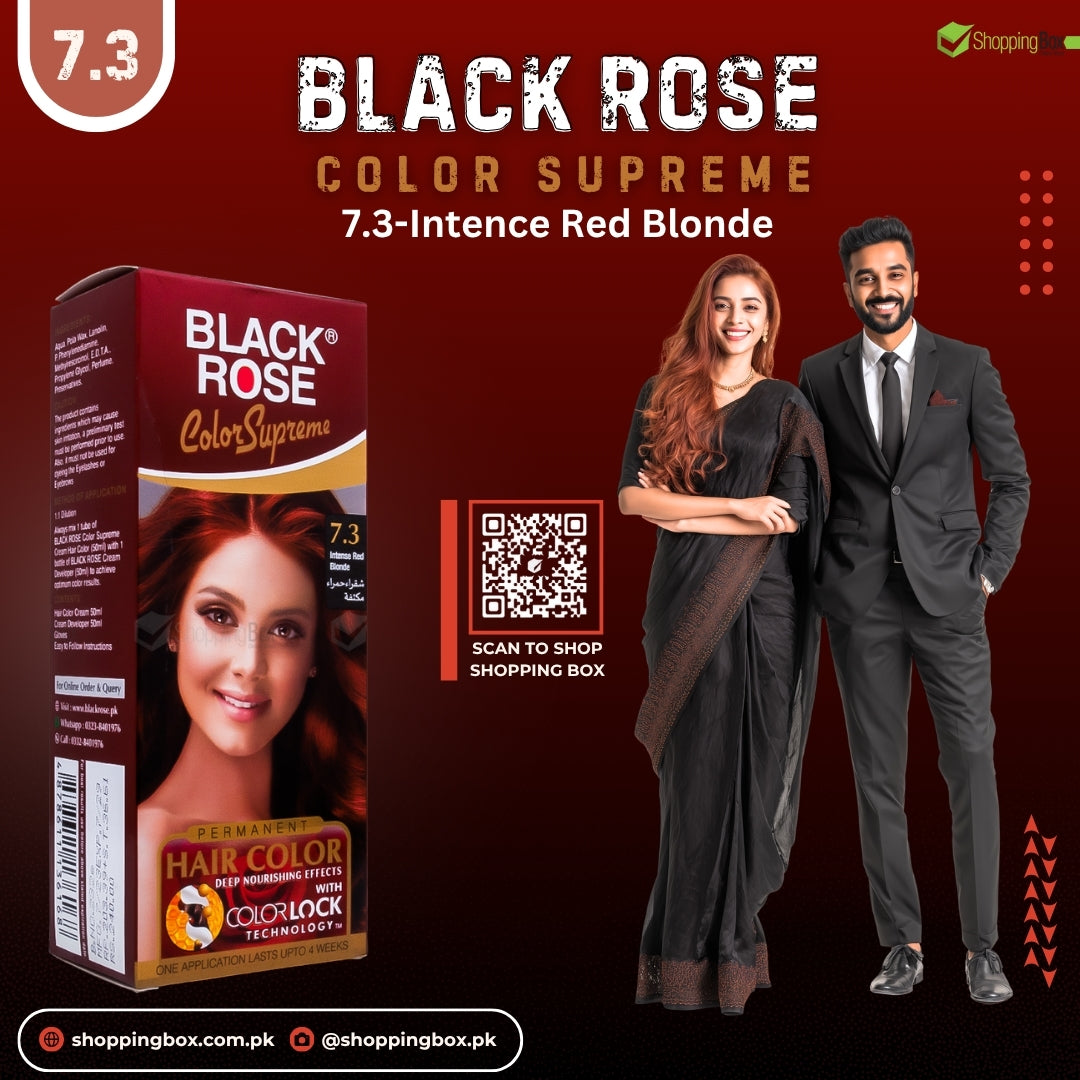 Black Rose Color Supreme 7.3 Intense Red Blonde – herbal ammonia-free red-blonde hair dye with vibrant, fiery shine