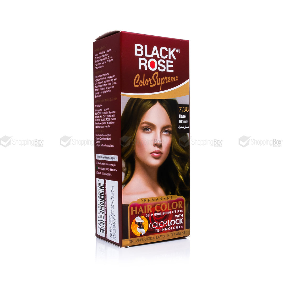 Black Rose Color Supreme 7.38 Hazel Blonde – ammonia-free herbal hair dye with soft golden-hazel shine