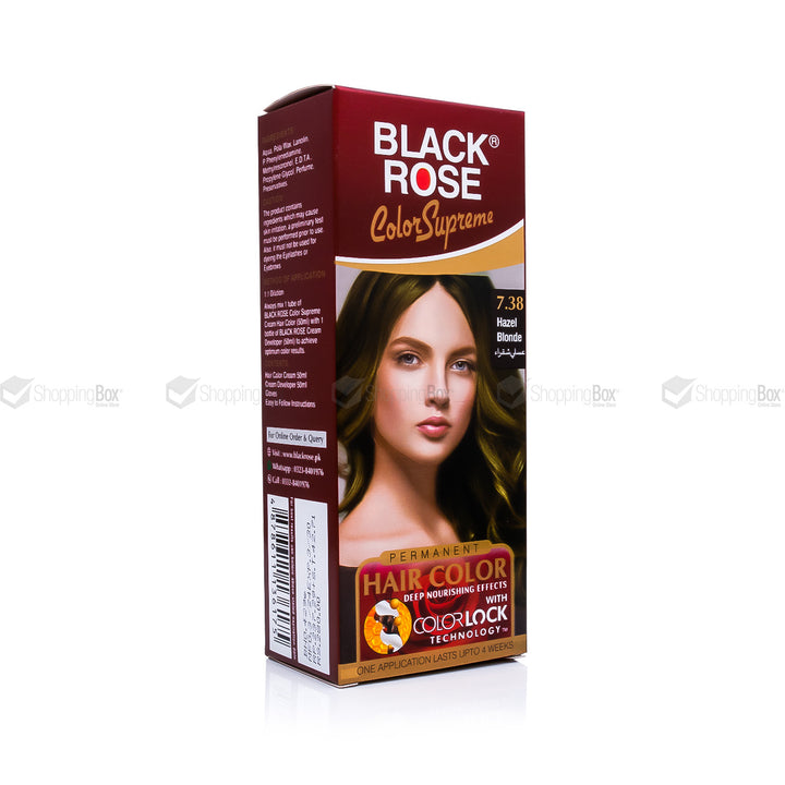 Black Rose Color Supreme 7.38 Hazel Blonde – ammonia-free herbal hair dye with soft golden-hazel shine