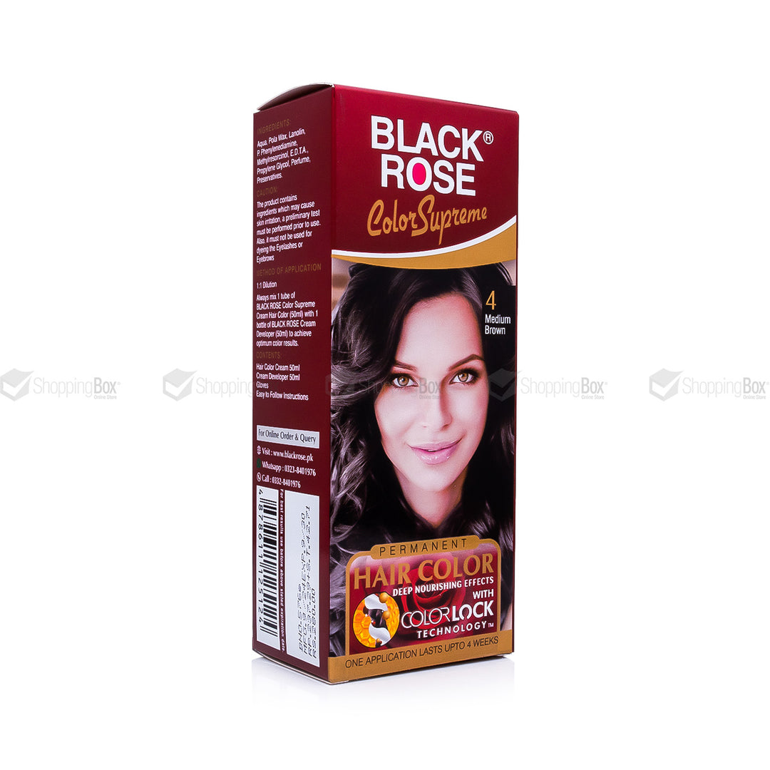 Black Rose Color Supreme 04 Medium Brown – herbal, ammonia-free hair dye for warm brown shine in Pakistan