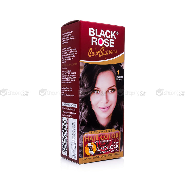Black Rose Color Supreme 04 Medium Brown – herbal, ammonia-free hair dye for warm brown shine in Pakistan