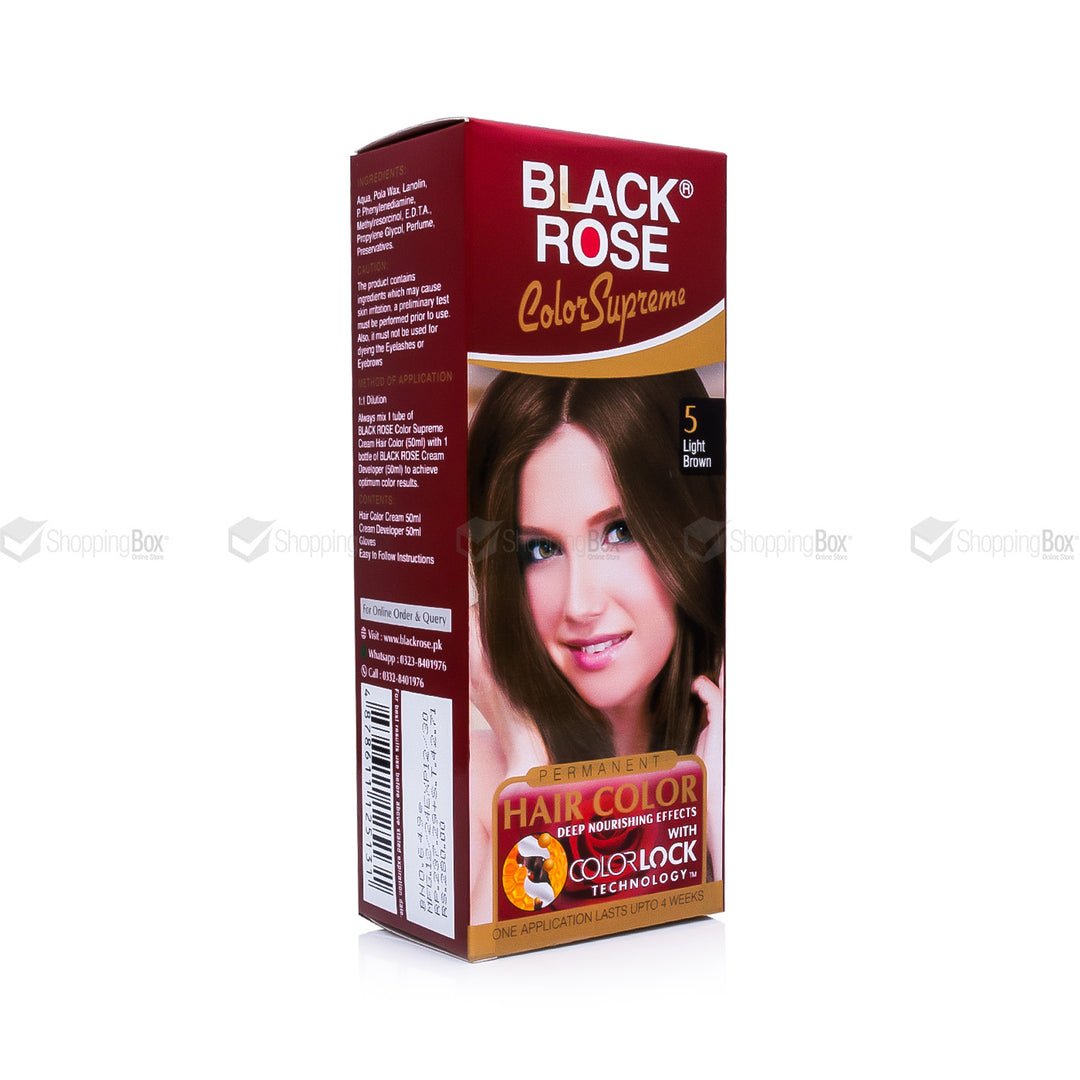Black Rose Color Supreme 05 Light Brown – herbal ammonia-free hair dye with warm light brown tone