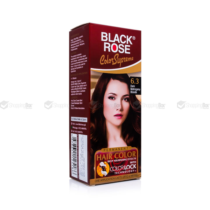 Black Rose Color Supreme 6.3 Dark Mahogany Blonde – herbal, ammonia-free hair dye with warm mahogany shine
