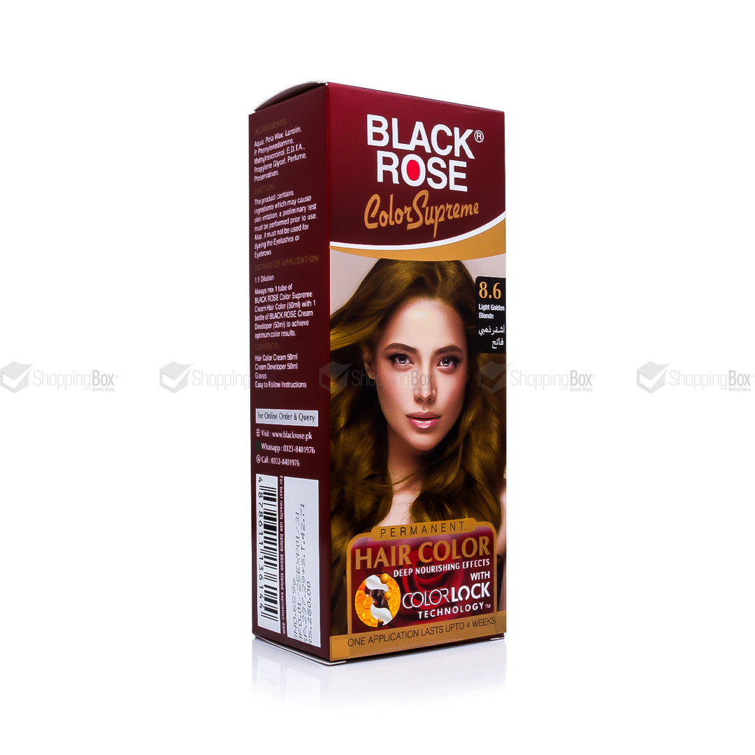 Black Rose Color Supreme 8.6 Light Golden Blonde – herbal ammonia-free bright blonde hair dye with golden glow