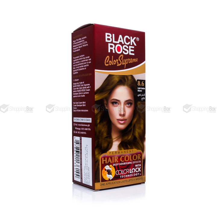 Black Rose Color Supreme 8.6 Light Golden Blonde – herbal ammonia-free bright blonde hair dye with golden glow