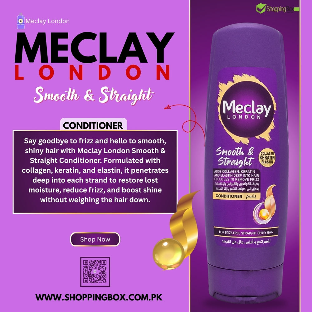 Meclay London Smooth & Straight Conditioner 180ml – anti-frizz conditioner with collagen and keratin for soft, shiny, straight hair in Pakistan.