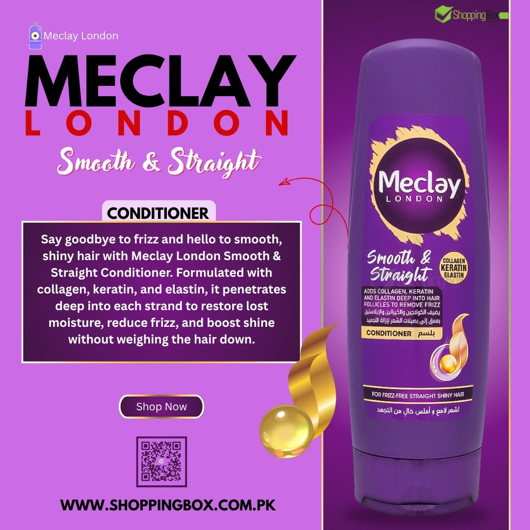 Meclay London Smooth & Straight Conditioner 180ml – anti-frizz conditioner with collagen and keratin for soft, shiny, straight hair in Pakistan.