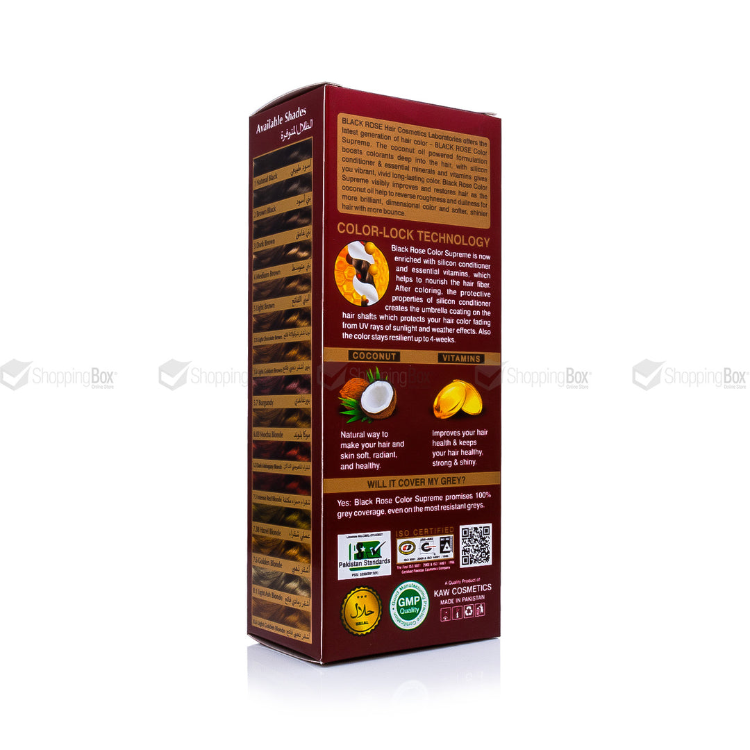 Black Rose Color Supreme 7.38 Hazel Blonde – ammonia-free herbal hair dye with soft golden-hazel shine
