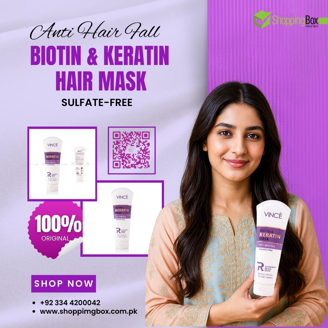 Vincé Biotin & Keratin Hair Mask – 200ml sulfate-free hair fall repair treatment available at Shopping Box