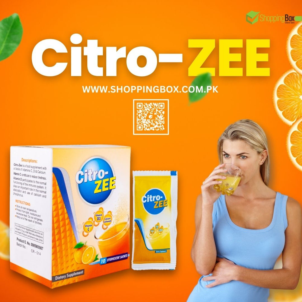 Promotional image with woman drinking Citro-ZEE Vitamin C.